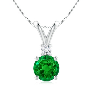 8mm AAAA Round Emerald Solitaire V-Bale Pendant with Diamond in S999 Silver