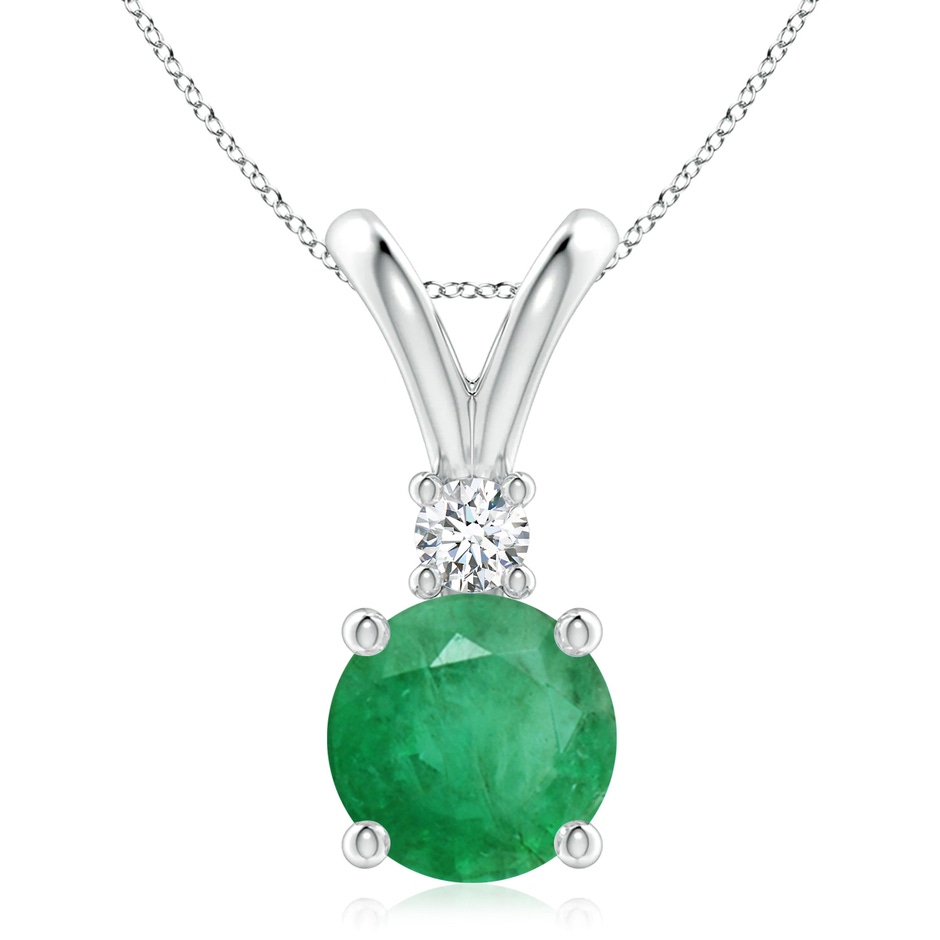 9mm A Round Emerald Solitaire V-Bale Pendant with Diamond in P950 Platinum 