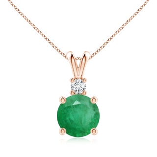 9mm A Round Emerald Solitaire V-Bale Pendant with Diamond in Rose Gold