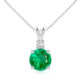 9mm AAA Round Emerald Solitaire V-Bale Pendant with Diamond in P950 Platinum