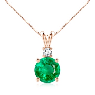 9mm AAA Round Emerald Solitaire V-Bale Pendant with Diamond in Rose Gold