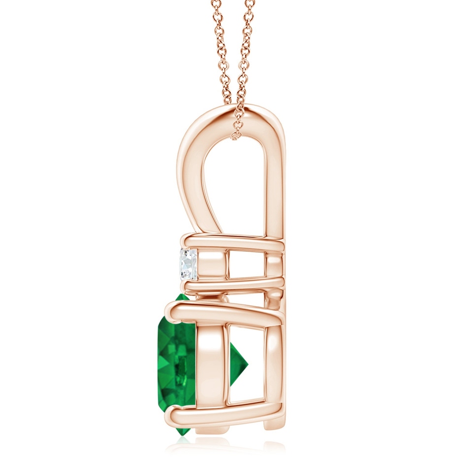 9mm AAA Round Emerald Solitaire V-Bale Pendant with Diamond in Rose Gold side 199