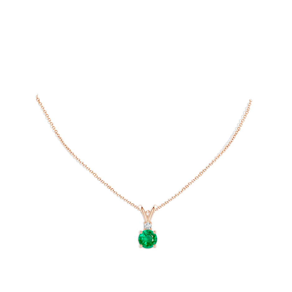9mm AAA Round Emerald Solitaire V-Bale Pendant with Diamond in Rose Gold pen