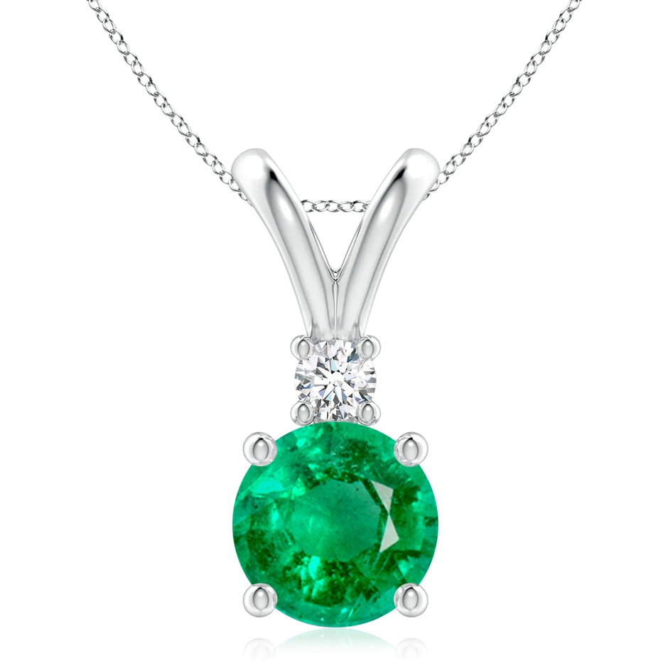 9mm AAA Round Emerald Solitaire V-Bale Pendant with Diamond in S999 Silver 