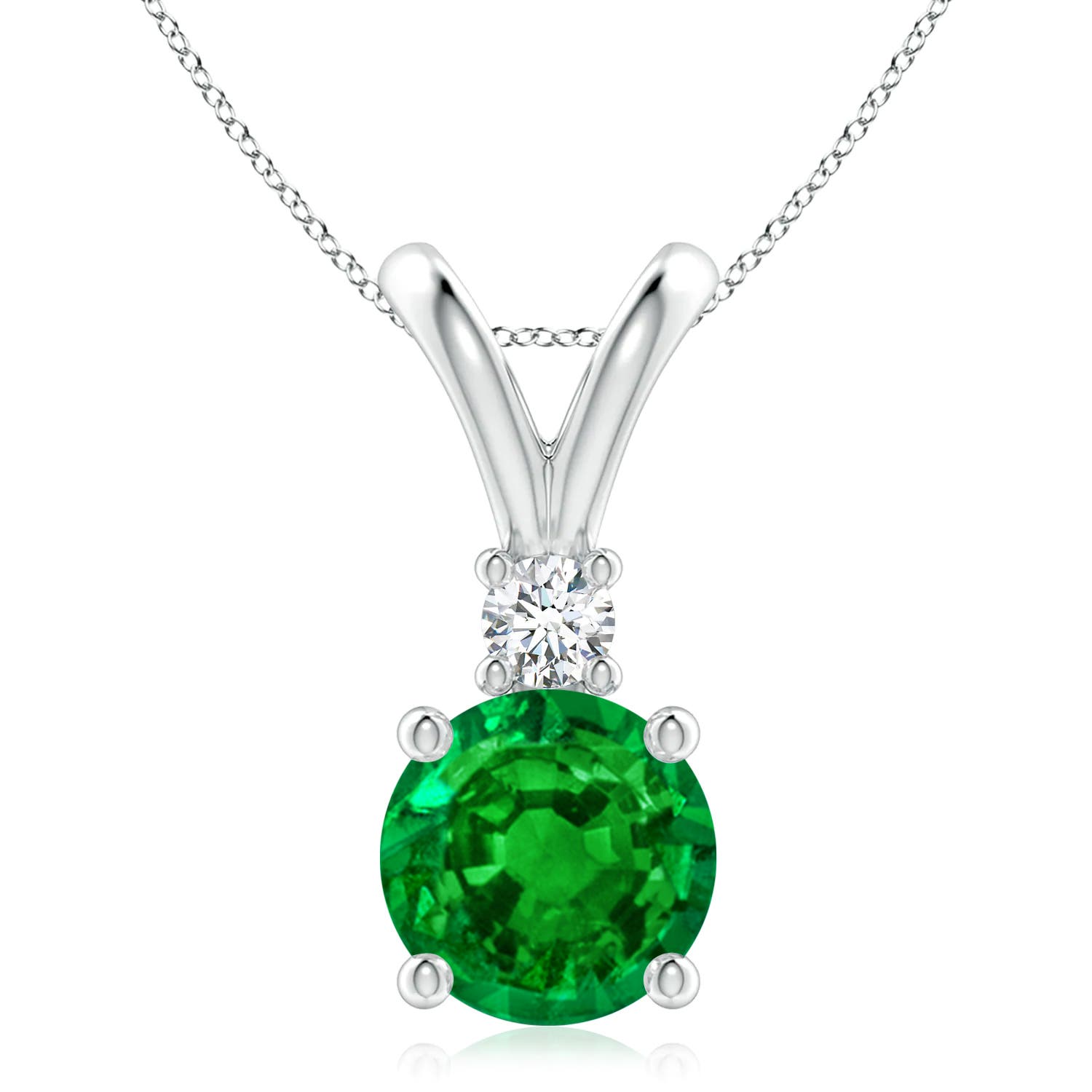 9mm AAAA Round Emerald Solitaire V-Bale Pendant with Diamond in P950 Platinum
