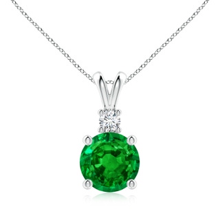 9mm AAAA Round Emerald Solitaire V-Bale Pendant with Diamond in P950 Platinum