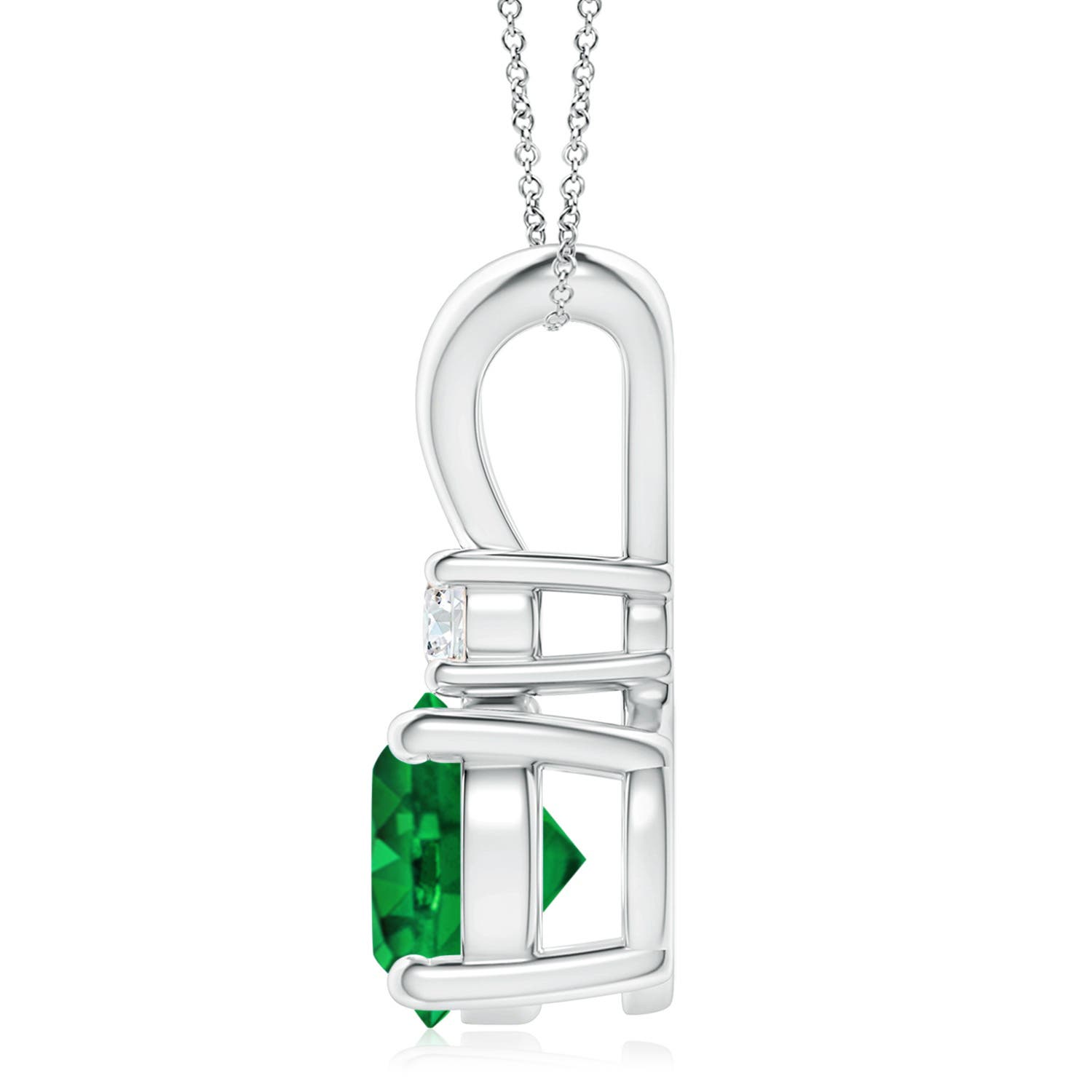 9mm AAAA Round Emerald Solitaire V-Bale Pendant with Diamond in P950 Platinum