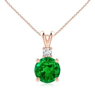 9mm AAAA Round Emerald Solitaire V-Bale Pendant with Diamond in Rose Gold