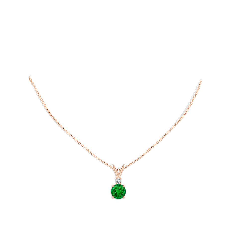 9mm AAAA Round Emerald Solitaire V-Bale Pendant with Diamond in Rose Gold pen