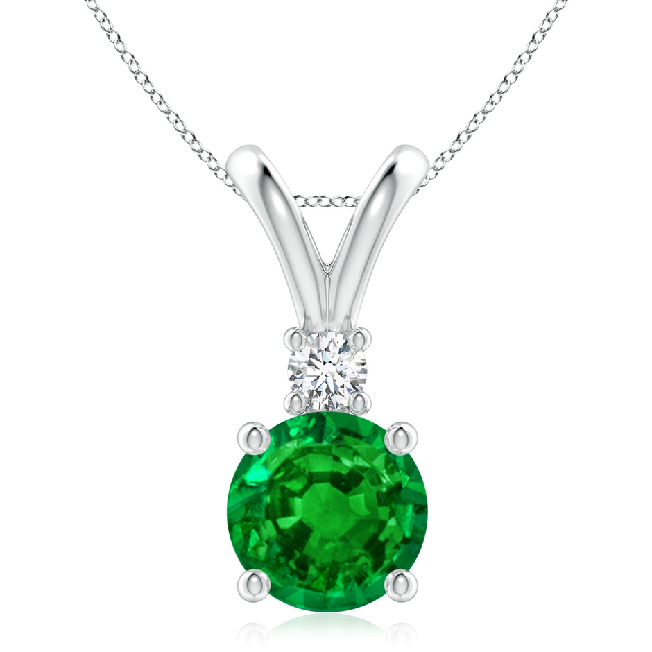 9mm AAAA Round Emerald Solitaire V-Bale Pendant with Diamond in S999 Silver 