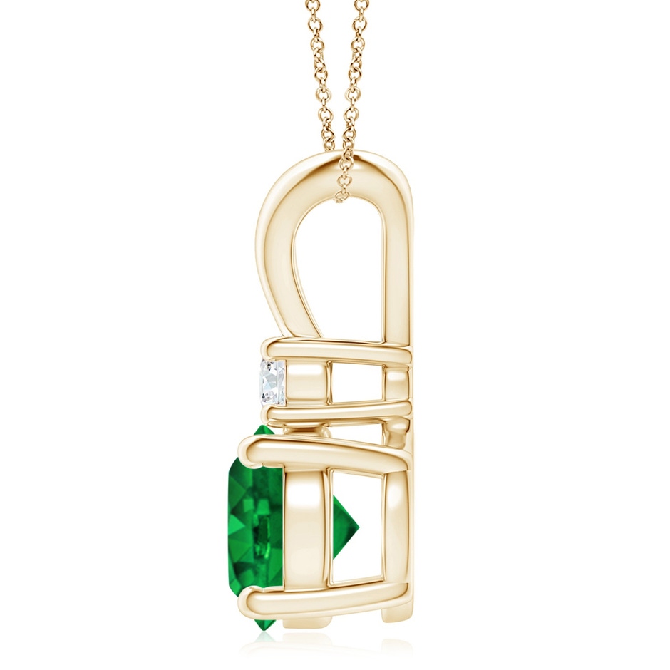 9mm AAAA Round Emerald Solitaire V-Bale Pendant with Diamond in Yellow Gold side 199