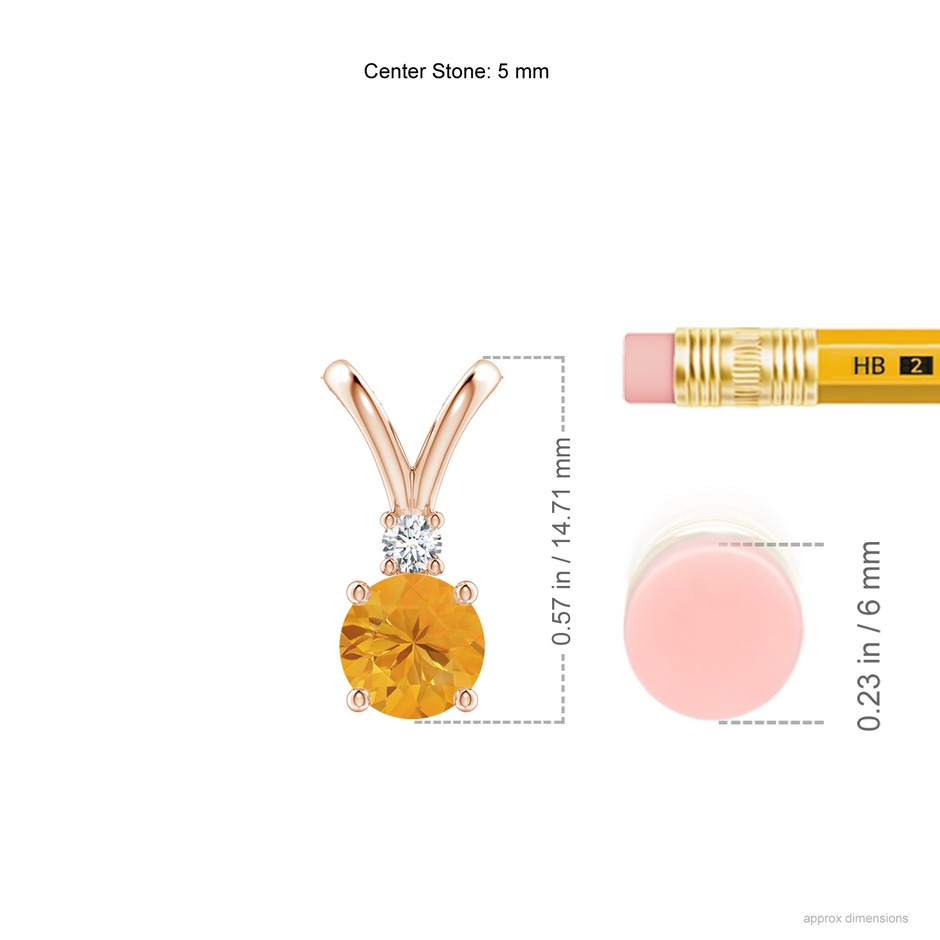 5mm A Round Fire Opal Solitaire V-Bale Pendant with Diamond in Rose Gold ruler