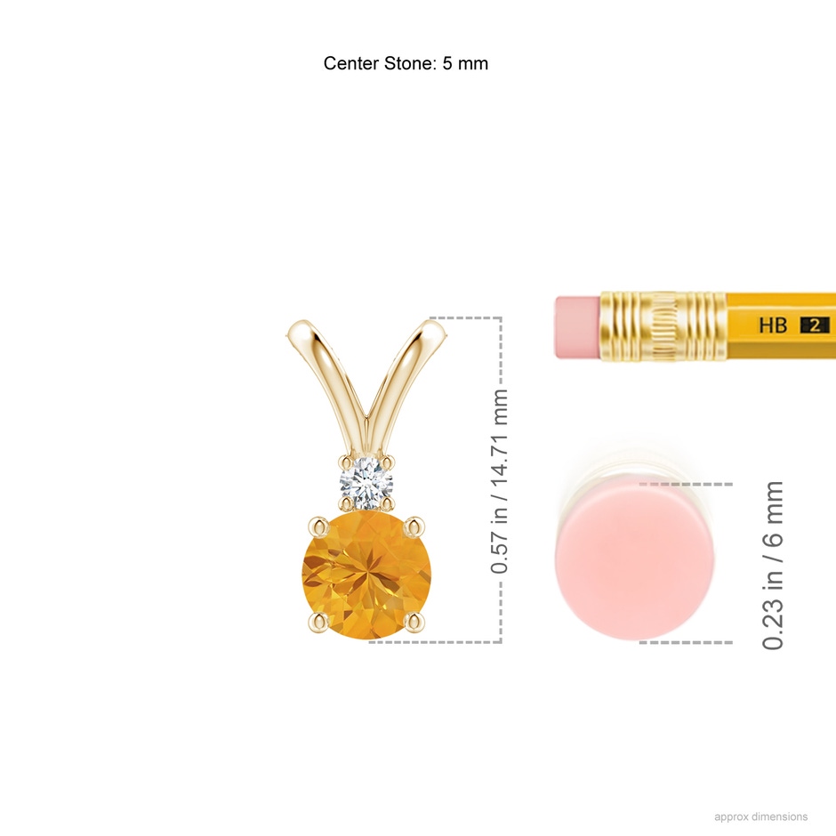 5mm A Round Fire Opal Solitaire V-Bale Pendant with Diamond in Yellow Gold ruler