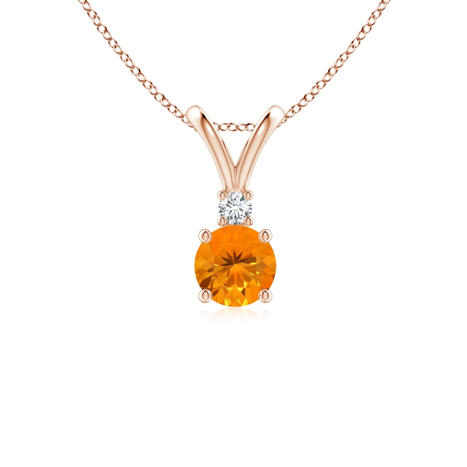 5mm AA Round Fire Opal Solitaire V-Bale Pendant with Diamond in Rose Gold 