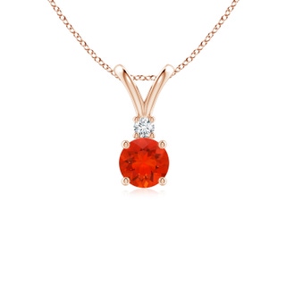 5mm AAAA Round Fire Opal Solitaire V-Bale Pendant with Diamond in 9K Rose Gold