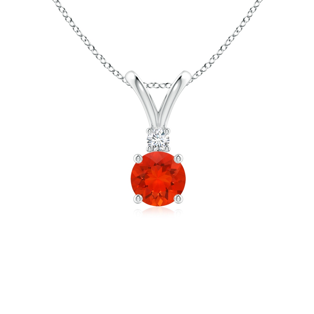 5mm AAAA Round Fire Opal Solitaire V-Bale Pendant with Diamond in P950 Platinum