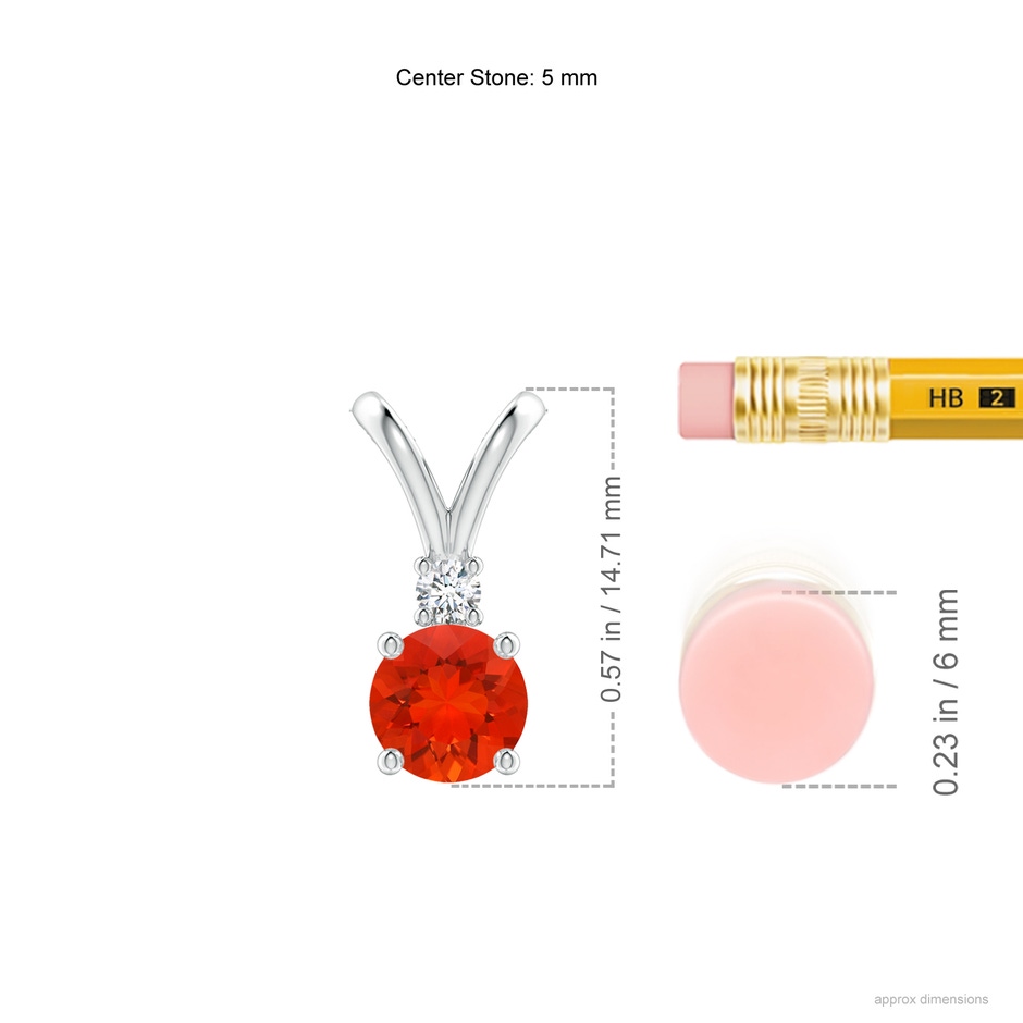 5mm AAAA Round Fire Opal Solitaire V-Bale Pendant with Diamond in P950 Platinum ruler