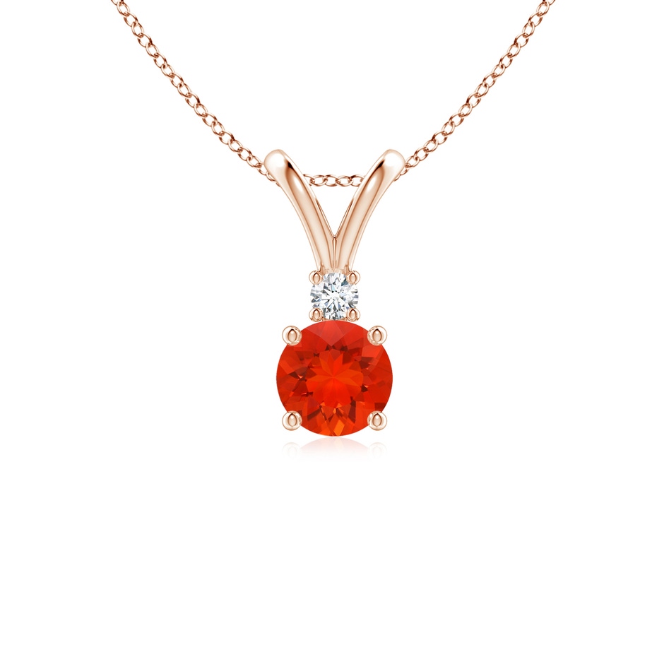 5mm AAAA Round Fire Opal Solitaire V-Bale Pendant with Diamond in Rose Gold 