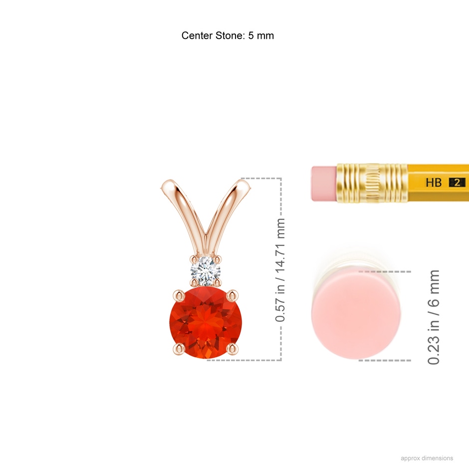5mm AAAA Round Fire Opal Solitaire V-Bale Pendant with Diamond in Rose Gold ruler