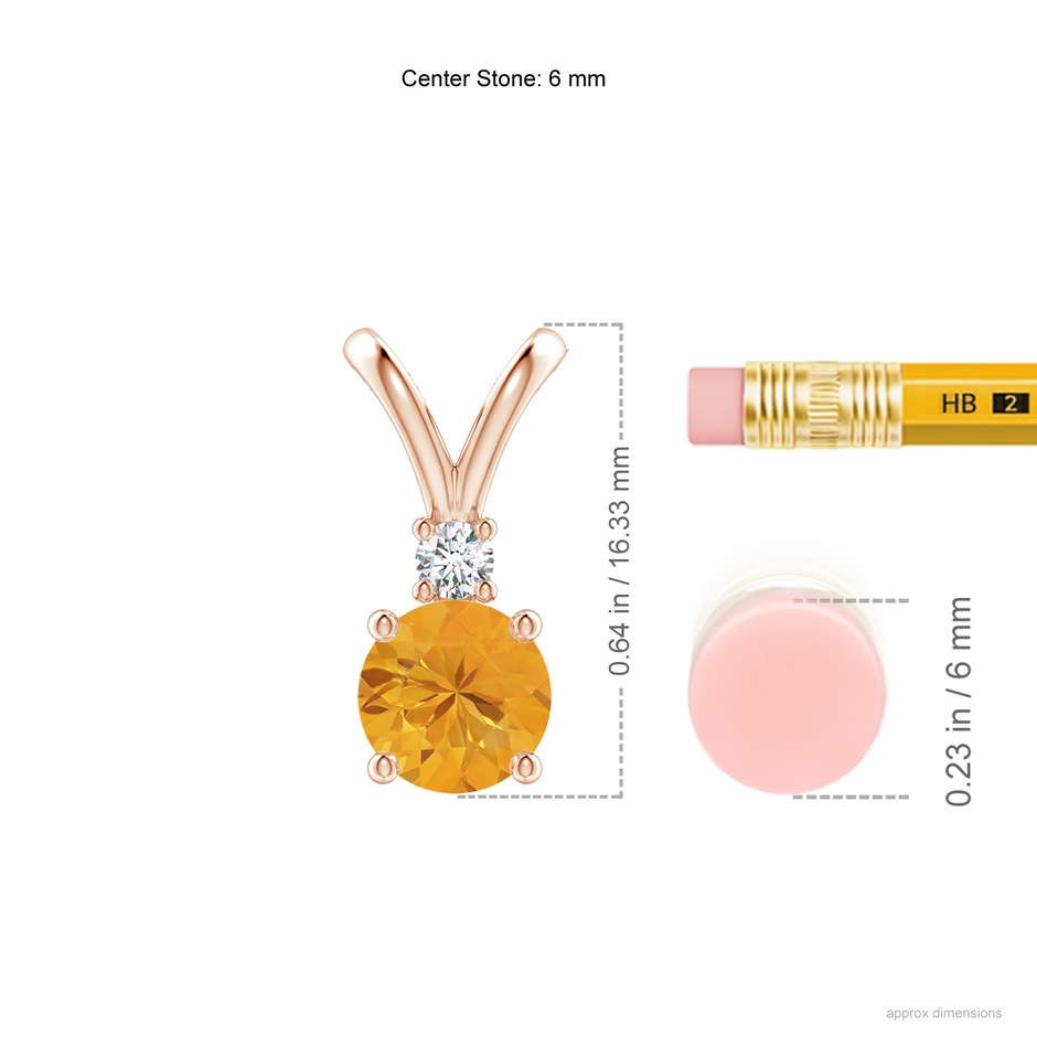 6mm A Round Fire Opal Solitaire V-Bale Pendant with Diamond in Rose Gold ruler