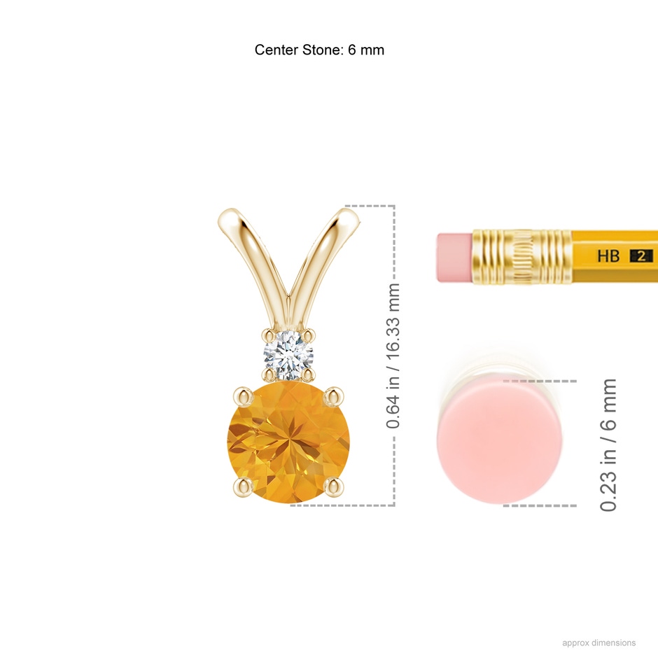 6mm A Round Fire Opal Solitaire V-Bale Pendant with Diamond in Yellow Gold ruler