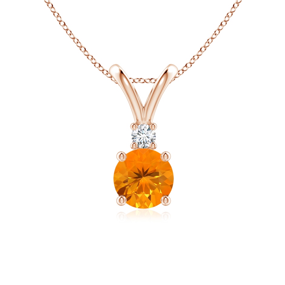 6mm AA Round Fire Opal Solitaire V-Bale Pendant with Diamond in Rose Gold 