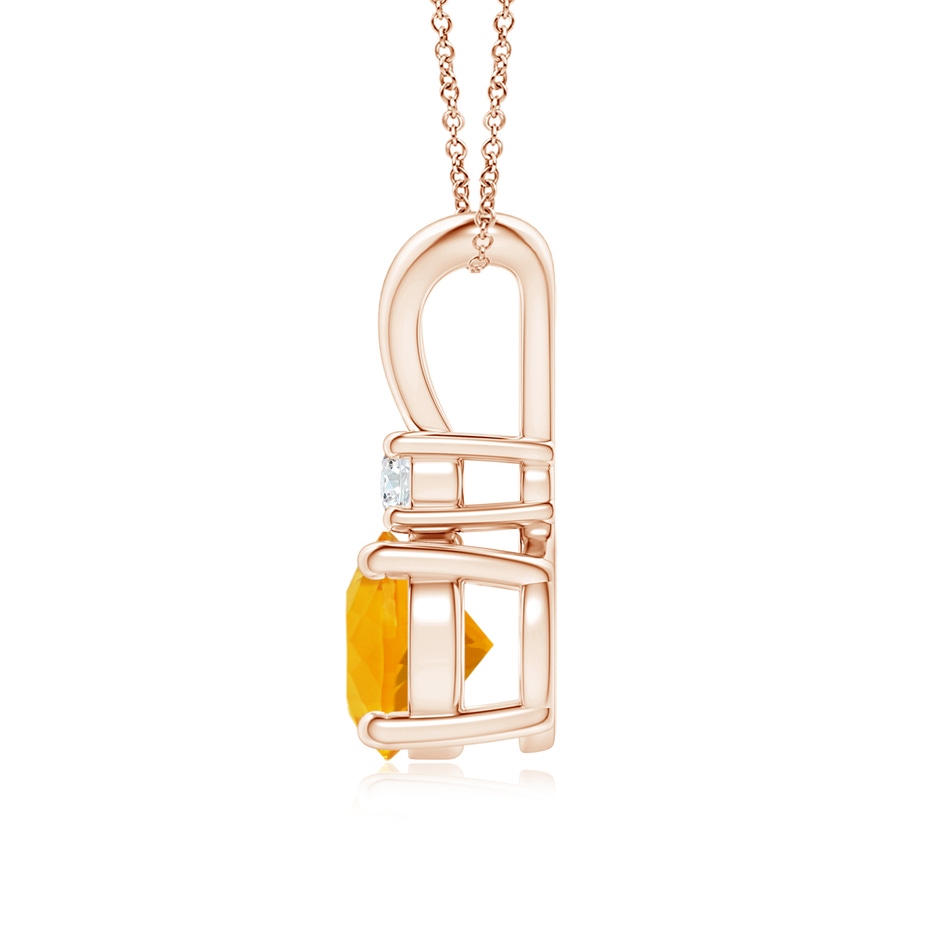 7mm A Round Fire Opal Solitaire V-Bale Pendant with Diamond in Rose Gold side 1