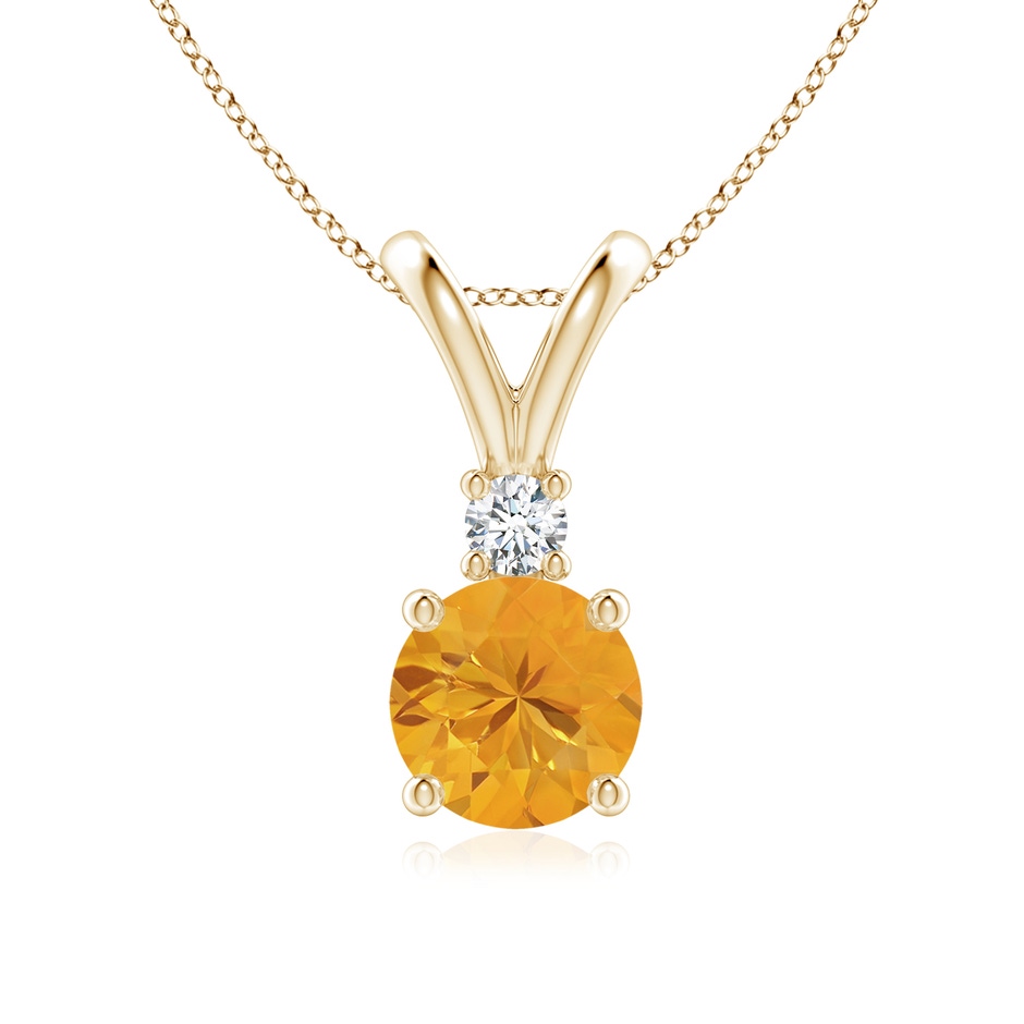 7mm A Round Fire Opal Solitaire V-Bale Pendant with Diamond in Yellow Gold 