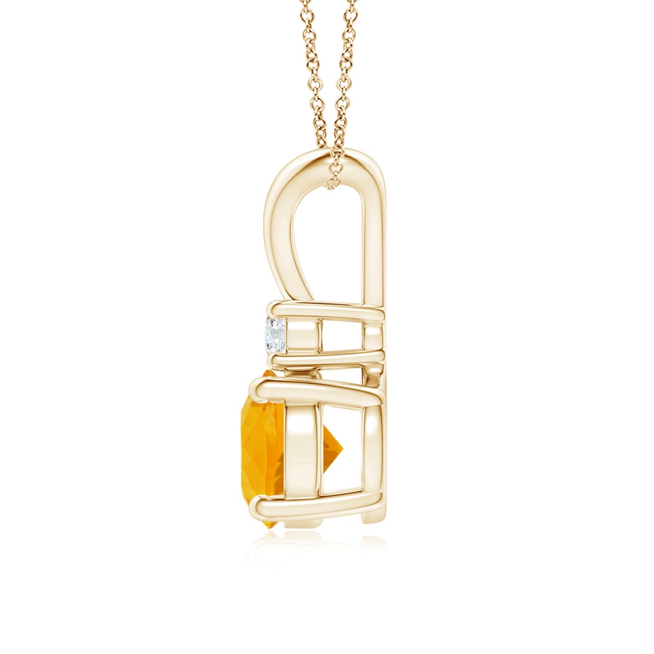 7mm A Round Fire Opal Solitaire V-Bale Pendant with Diamond in Yellow Gold side 1