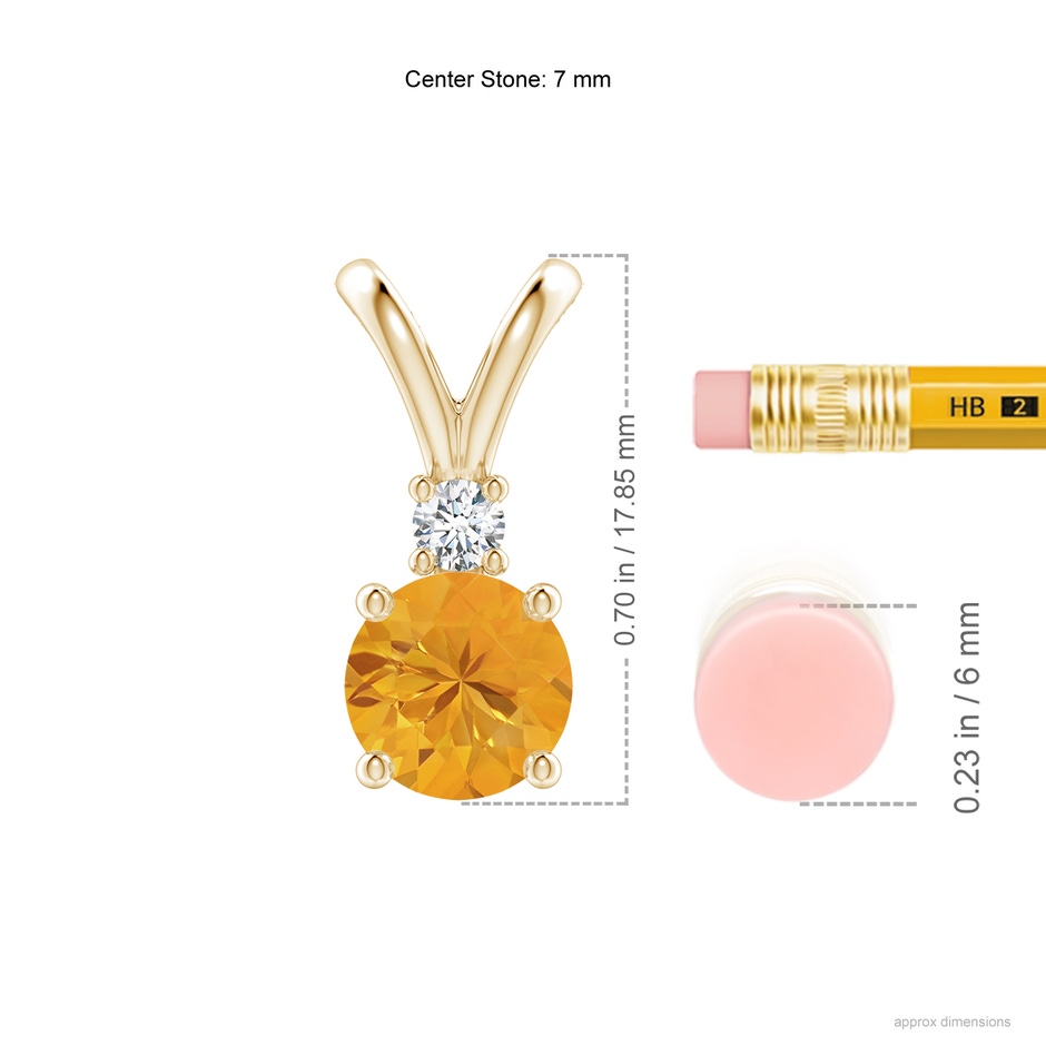 7mm A Round Fire Opal Solitaire V-Bale Pendant with Diamond in Yellow Gold ruler