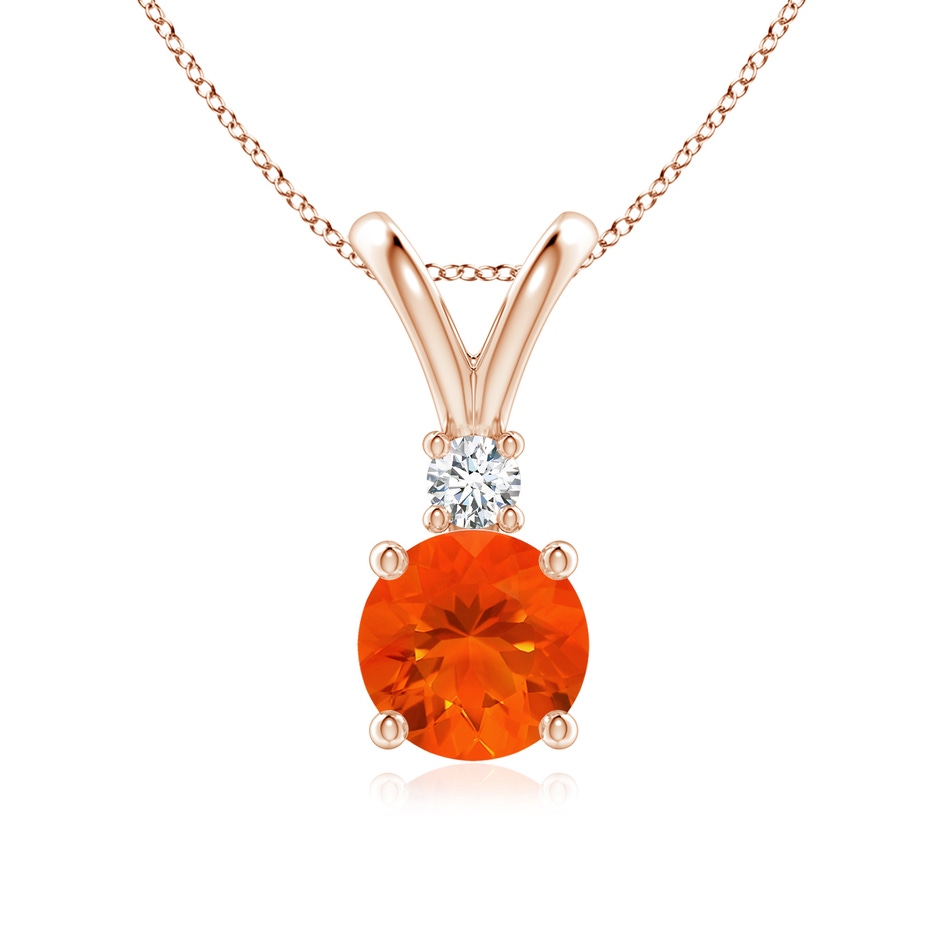 7mm AAA Round Fire Opal Solitaire V-Bale Pendant with Diamond in Rose Gold 