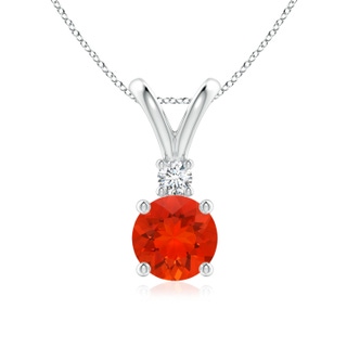 7mm AAAA Round Fire Opal Solitaire V-Bale Pendant with Diamond in P950 Platinum