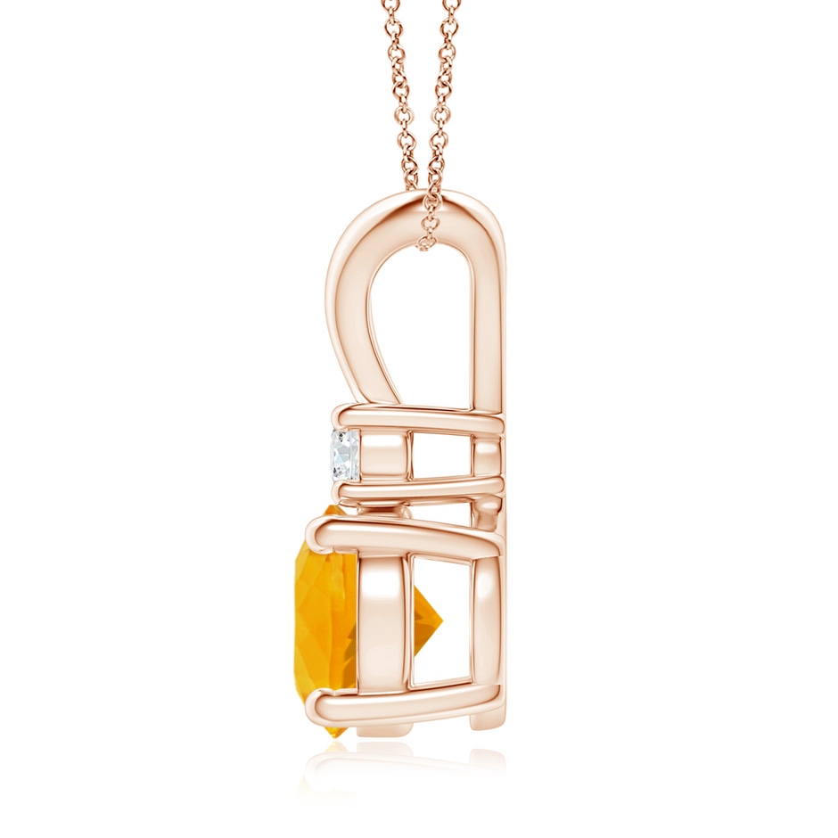 8mm A Round Fire Opal Solitaire V-Bale Pendant with Diamond in Rose Gold side 1