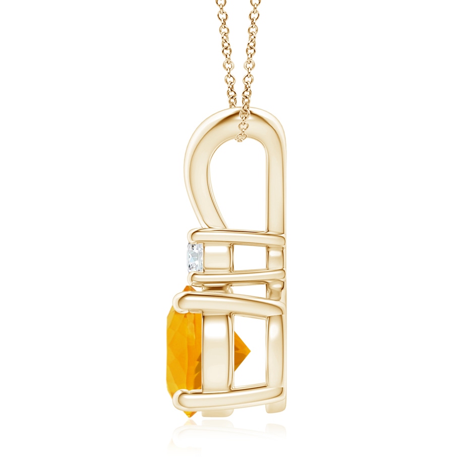 8mm A Round Fire Opal Solitaire V-Bale Pendant with Diamond in Yellow Gold side 1