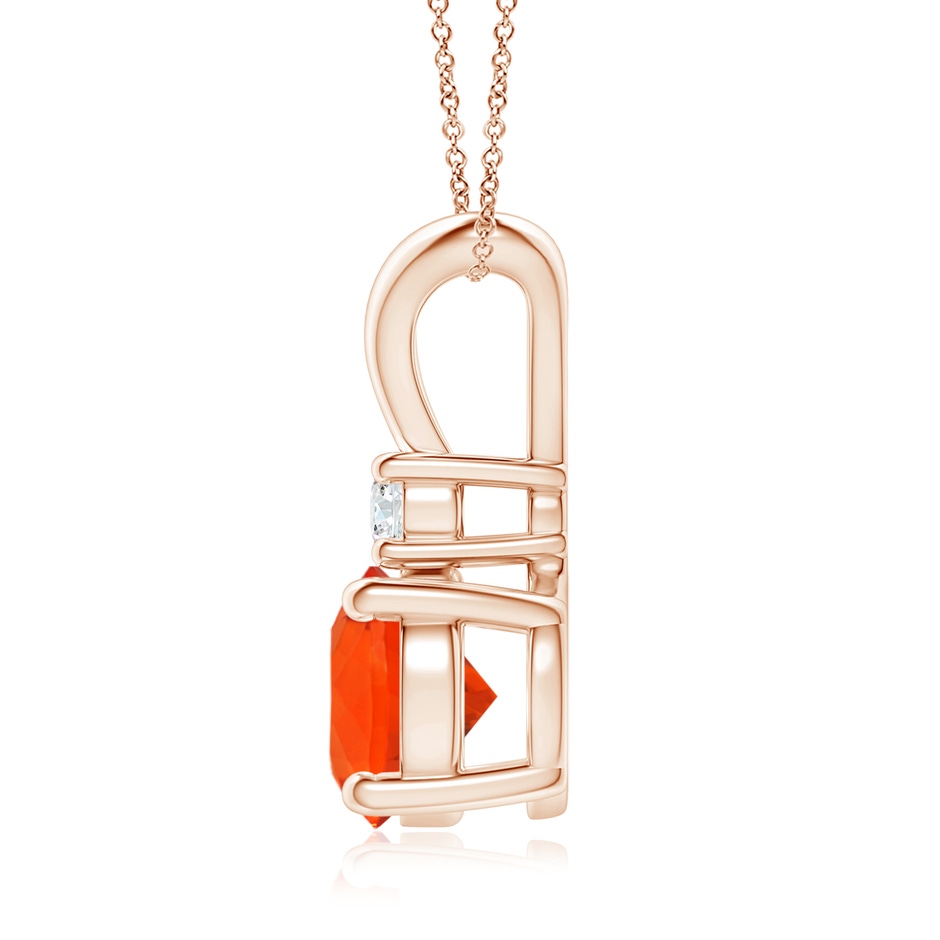 8mm AAA Round Fire Opal Solitaire V-Bale Pendant with Diamond in Rose Gold side 1