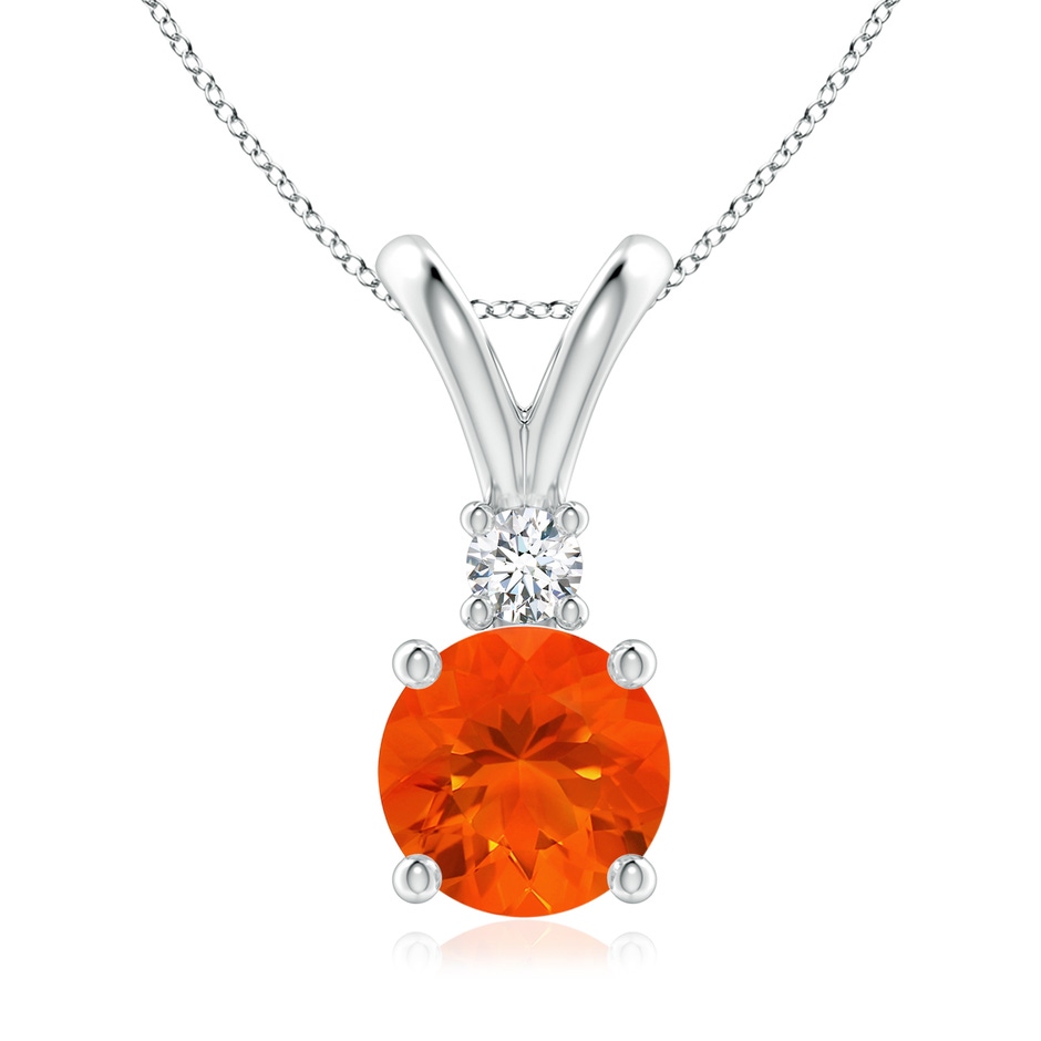 8mm AAA Round Fire Opal Solitaire V-Bale Pendant with Diamond in White Gold 