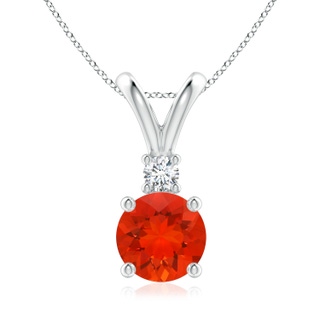 8mm AAAA Round Fire Opal Solitaire V-Bale Pendant with Diamond in P950 Platinum