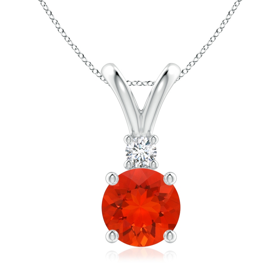 8mm AAAA Round Fire Opal Solitaire V-Bale Pendant with Diamond in P950 Platinum 
