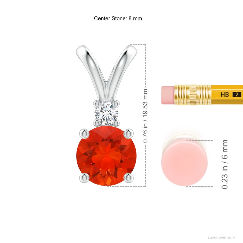 8mm AAAA Round Fire Opal Solitaire V-Bale Pendant with Diamond in P950 Platinum ruler