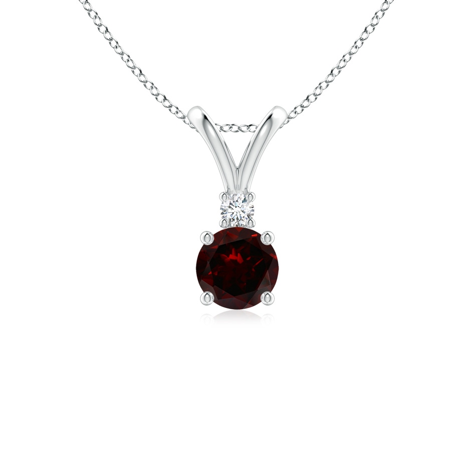 5mm A Round Garnet Solitaire V-Bale Pendant with Diamond in P950 Platinum 