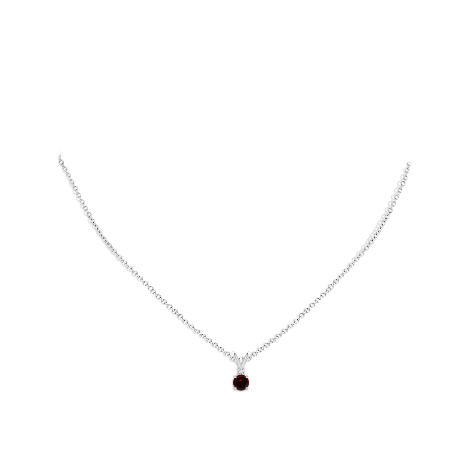 5mm A Round Garnet Solitaire V-Bale Pendant with Diamond in P950 Platinum pen