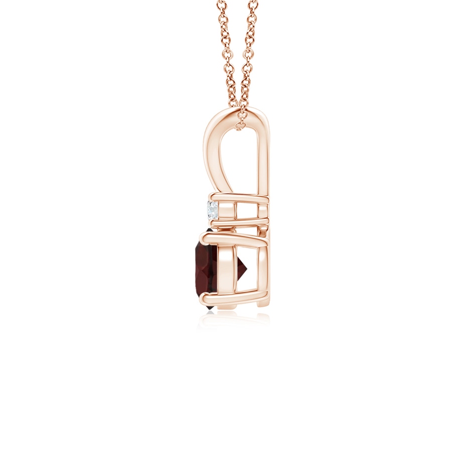 5mm A Round Garnet Solitaire V-Bale Pendant with Diamond in Rose Gold side 199