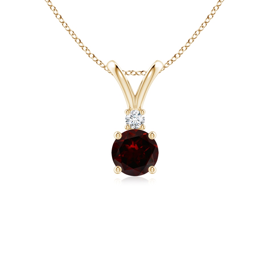 5mm A Round Garnet Solitaire V-Bale Pendant with Diamond in Yellow Gold 