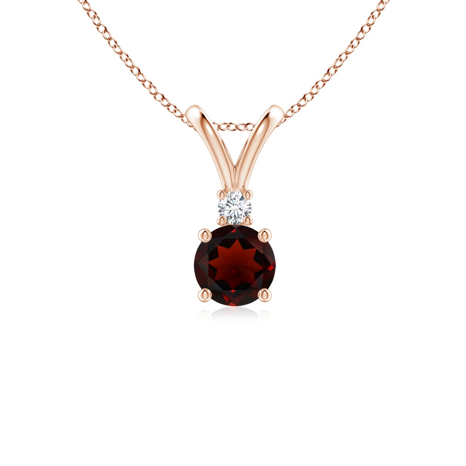 5mm AA Round Garnet Solitaire V-Bale Pendant with Diamond in Rose Gold 