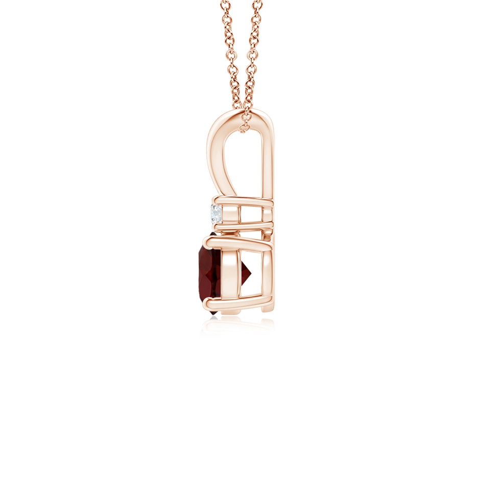 5mm AA Round Garnet Solitaire V-Bale Pendant with Diamond in Rose Gold side 199