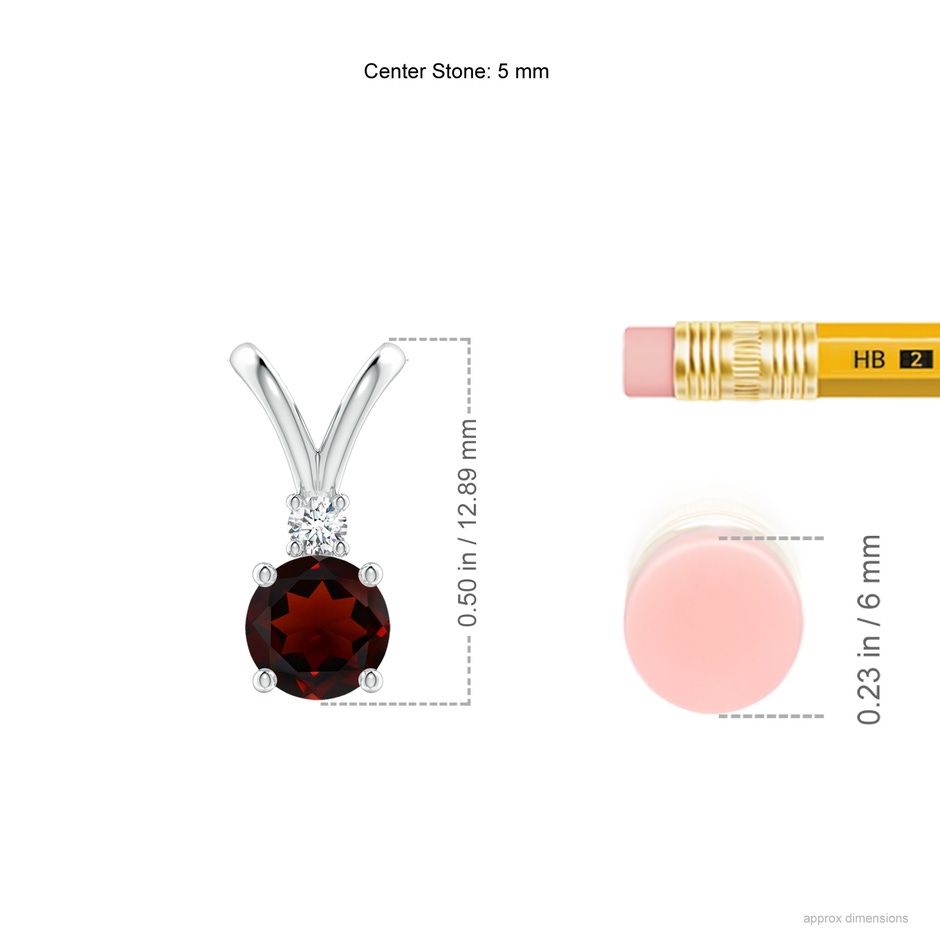 5mm AA Round Garnet Solitaire V-Bale Pendant with Diamond in S999 Silver ruler