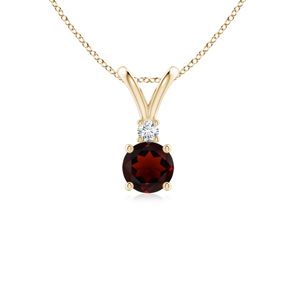 5mm AA Round Garnet Solitaire V-Bale Pendant with Diamond in Yellow Gold 