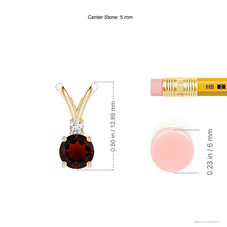 5mm AA Round Garnet Solitaire V-Bale Pendant with Diamond in Yellow Gold ruler