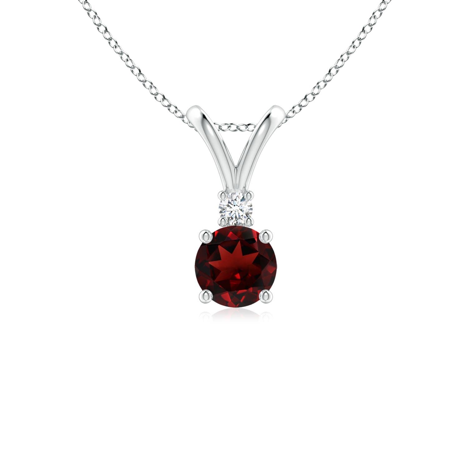 5mm AAA Round Garnet Solitaire V-Bale Pendant with Diamond in P950 Platinum