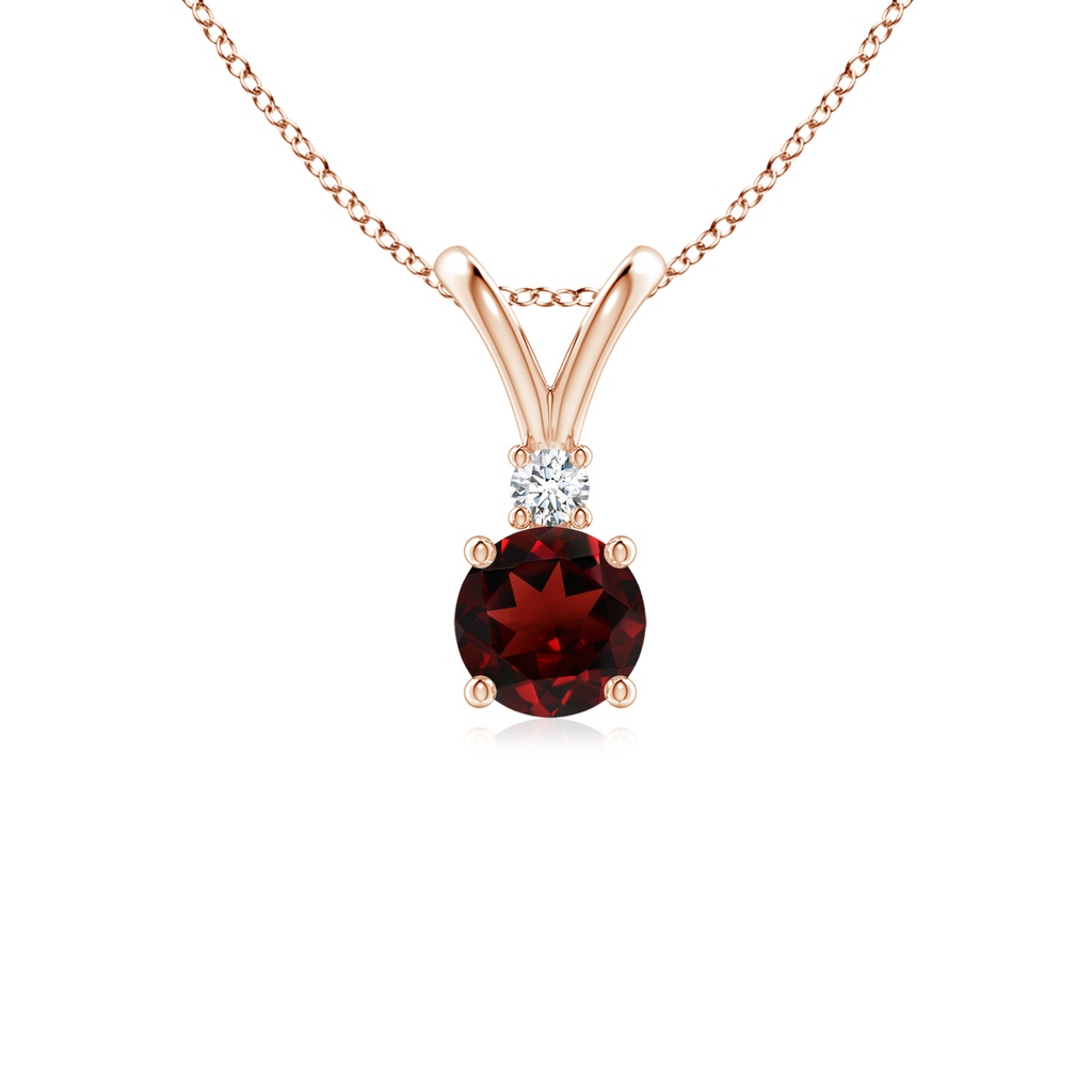 5mm AAA Round Garnet Solitaire V-Bale Pendant with Diamond in Rose Gold